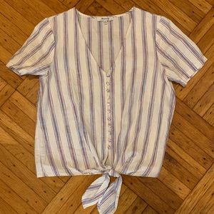 Madewell Agency Stripe Tie Front Button Top